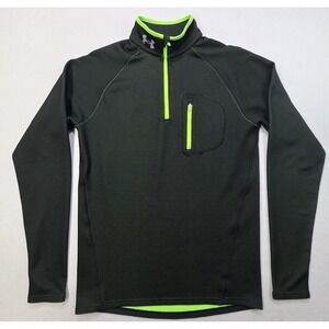 Actual Under Armour Run Pullover Mens M Black Neon Coldgear Jacket Thumb Holes
